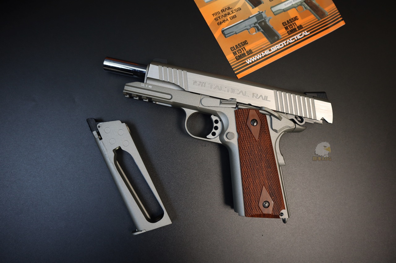 KWC MILBRO 1911鱼骨版银色CO2枪-1911经典战术手枪图7