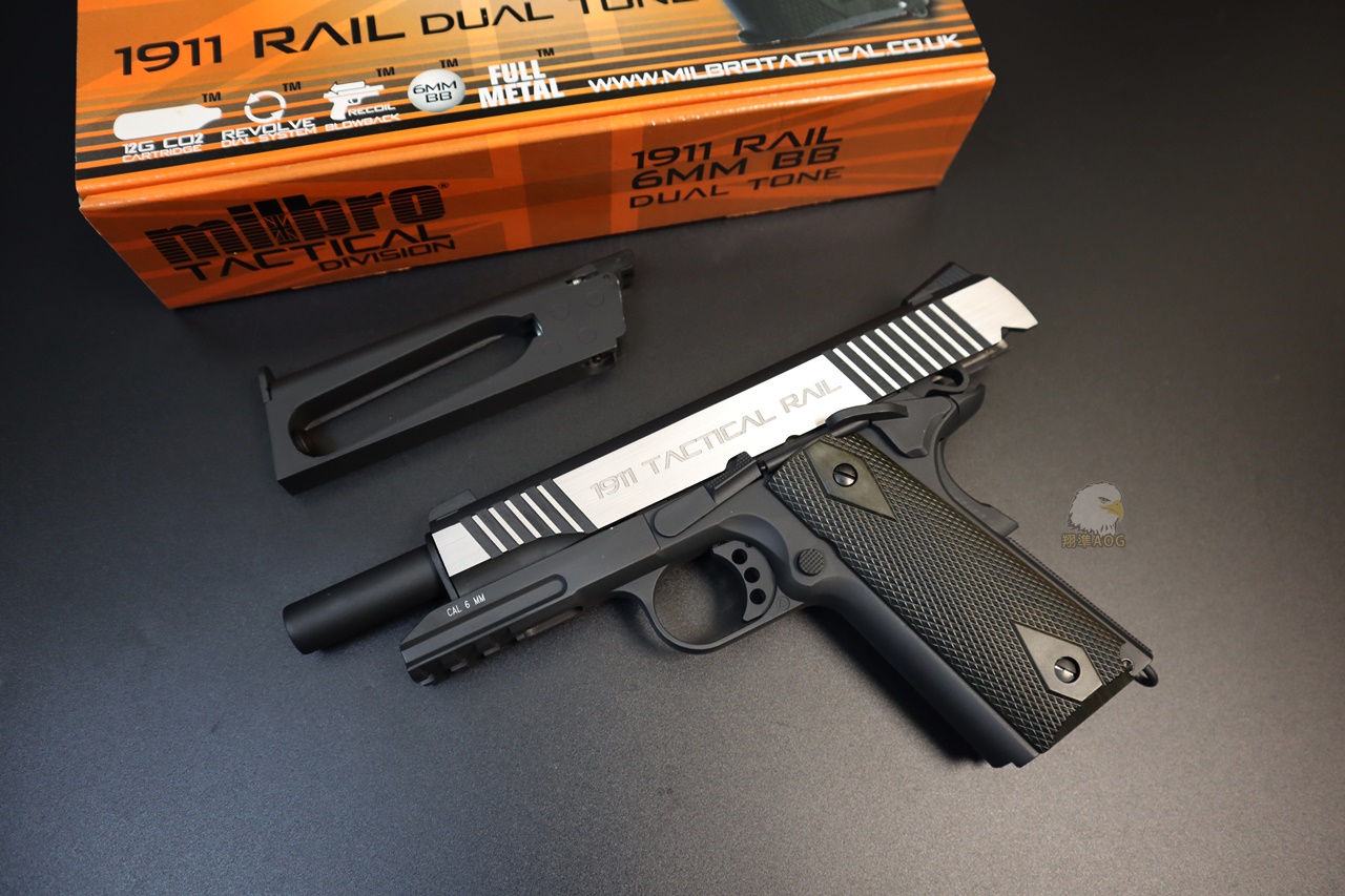 KWC MILBRO 1911鱼骨版银黑CO2枪-1911经典战术手枪图6