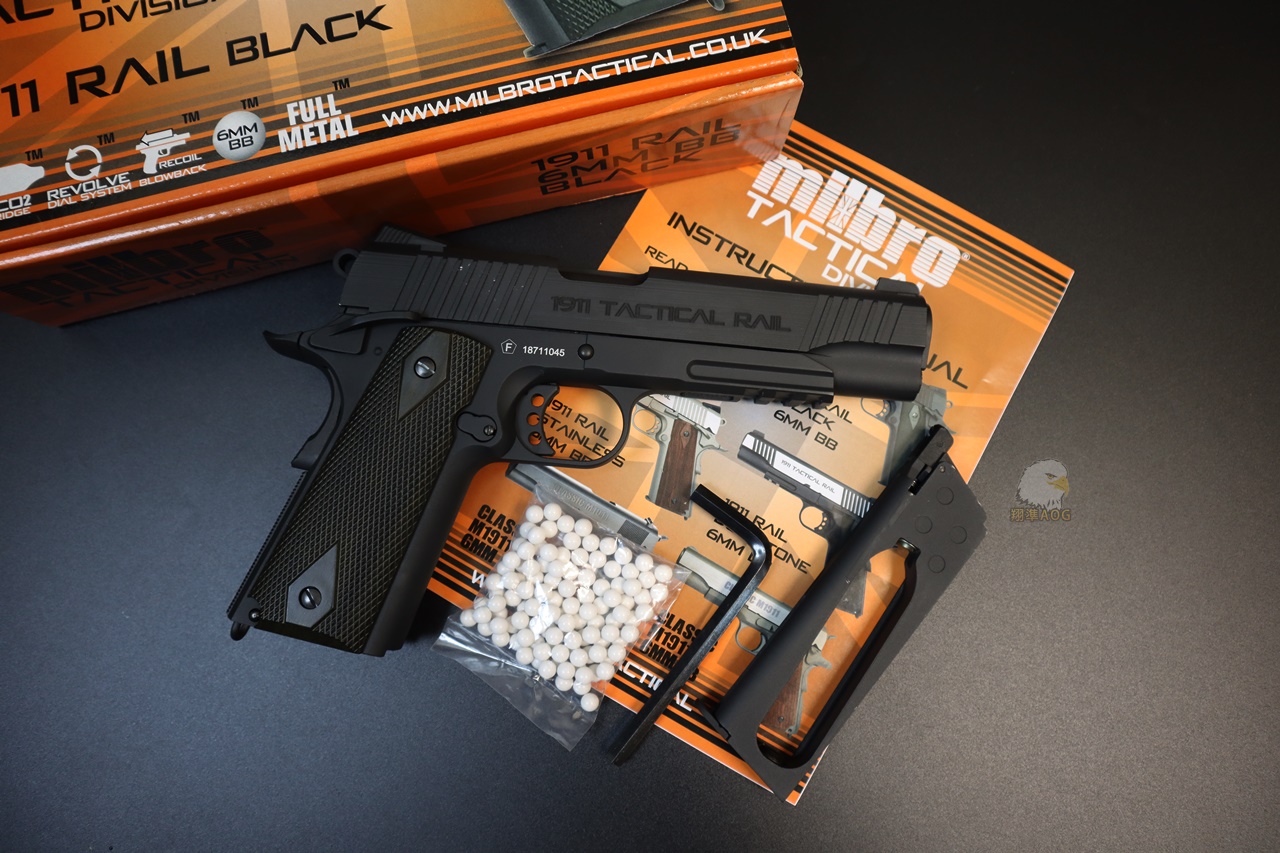 KWC MILBRO 1911鱼骨版黑CO2手枪-1911经典战术轨道CO2枪图3