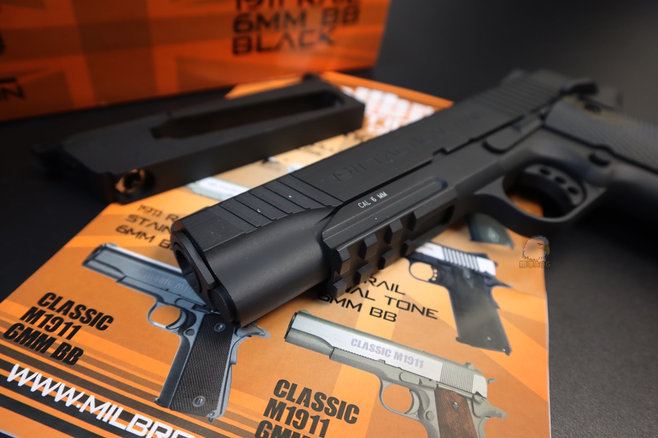 KWC MILBRO 1911鱼骨版黑CO2手枪-1911经典战术轨道CO2枪图4