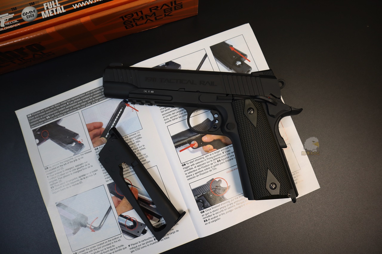 KWC MILBRO 1911鱼骨版黑CO2手枪-1911经典战术轨道CO2枪图5