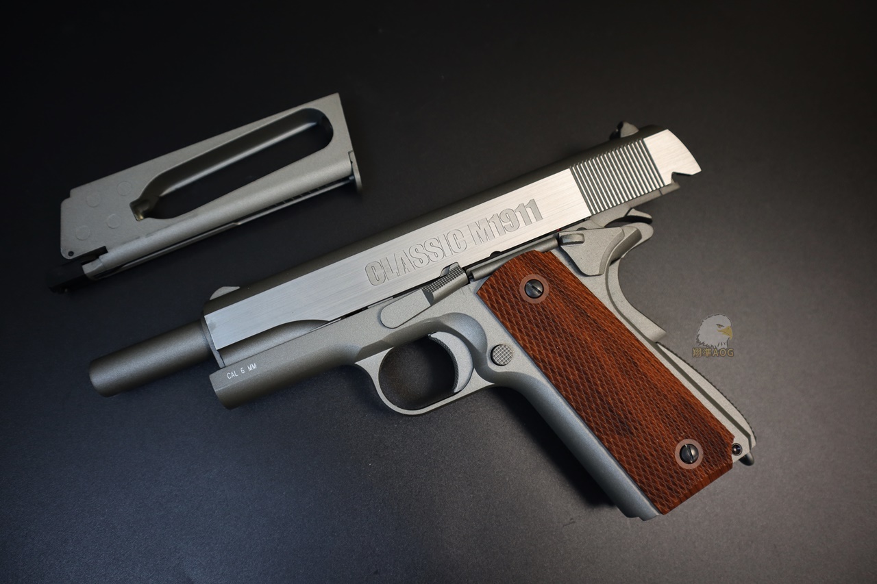 KWC MILBRO 1911银CO2枪-木柄握把全金属CO2手枪-经典1911小钢瓶短手枪图5