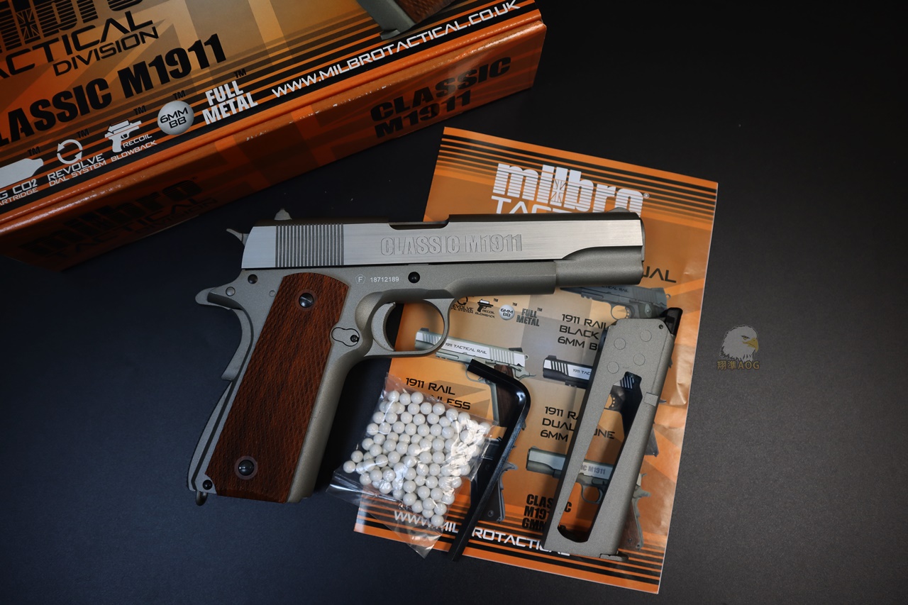 KWC MILBRO 1911银CO2枪-木柄握把全金属CO2手枪-经典1911小钢瓶短手枪图6