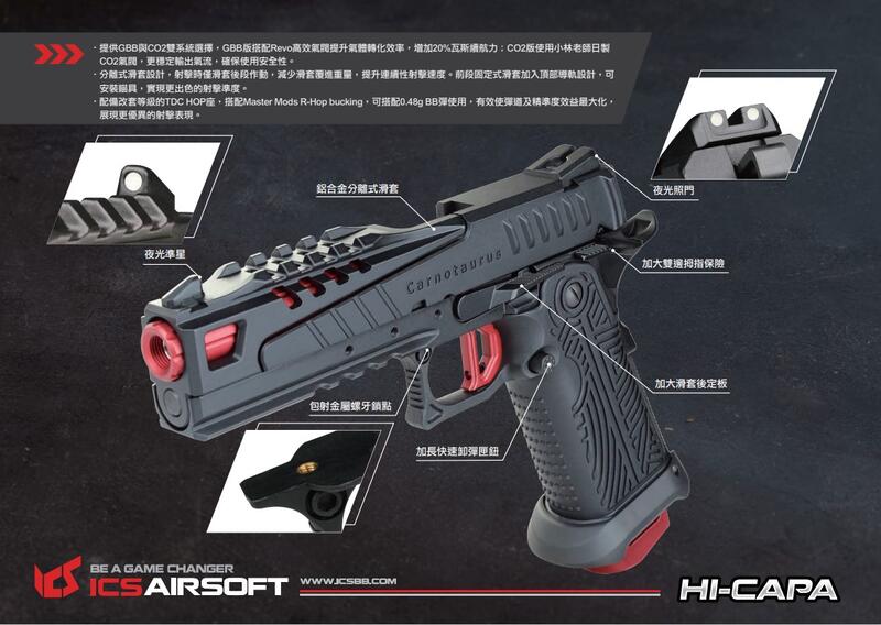 ICS HI-CAPA Carnotaurus黑瓦斯枪-DICS-01SSB瓦斯手枪-BLE-015-SB GBB瓦斯短枪图14
