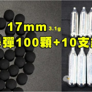 17mm 3.1g镇暴弹(100颗)+小钢瓶x10塑钢弹 生存游戏CO2枪硬弹